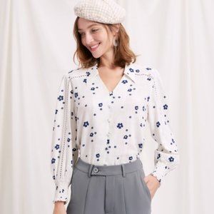 NWT Petite Studio Reformation style Eloise Top in Ivory Print